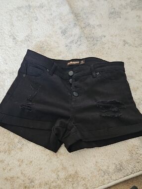Dollhouse Black Distressed Button-Front Jean Shorts
